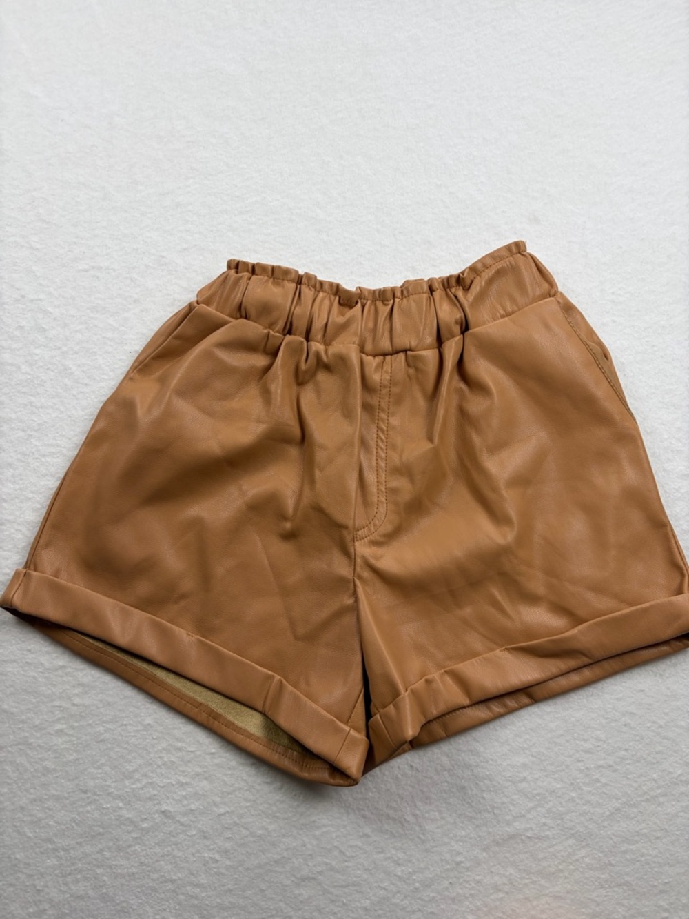 Forever 21 Faux Leather High-Waist Shorts in Tan